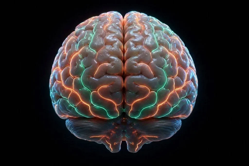 A clear, warm-toned human brain.